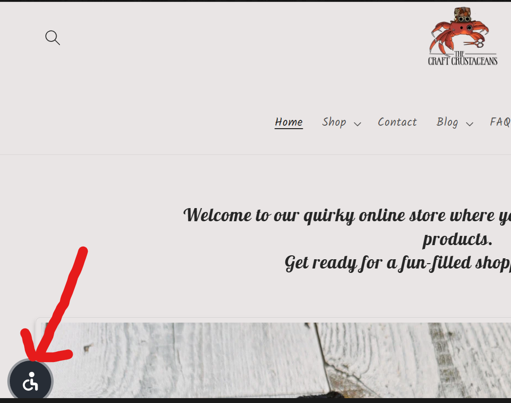 Screenshot of web page with a red arrow pointing to a small circle with a person in a wheelchair. 