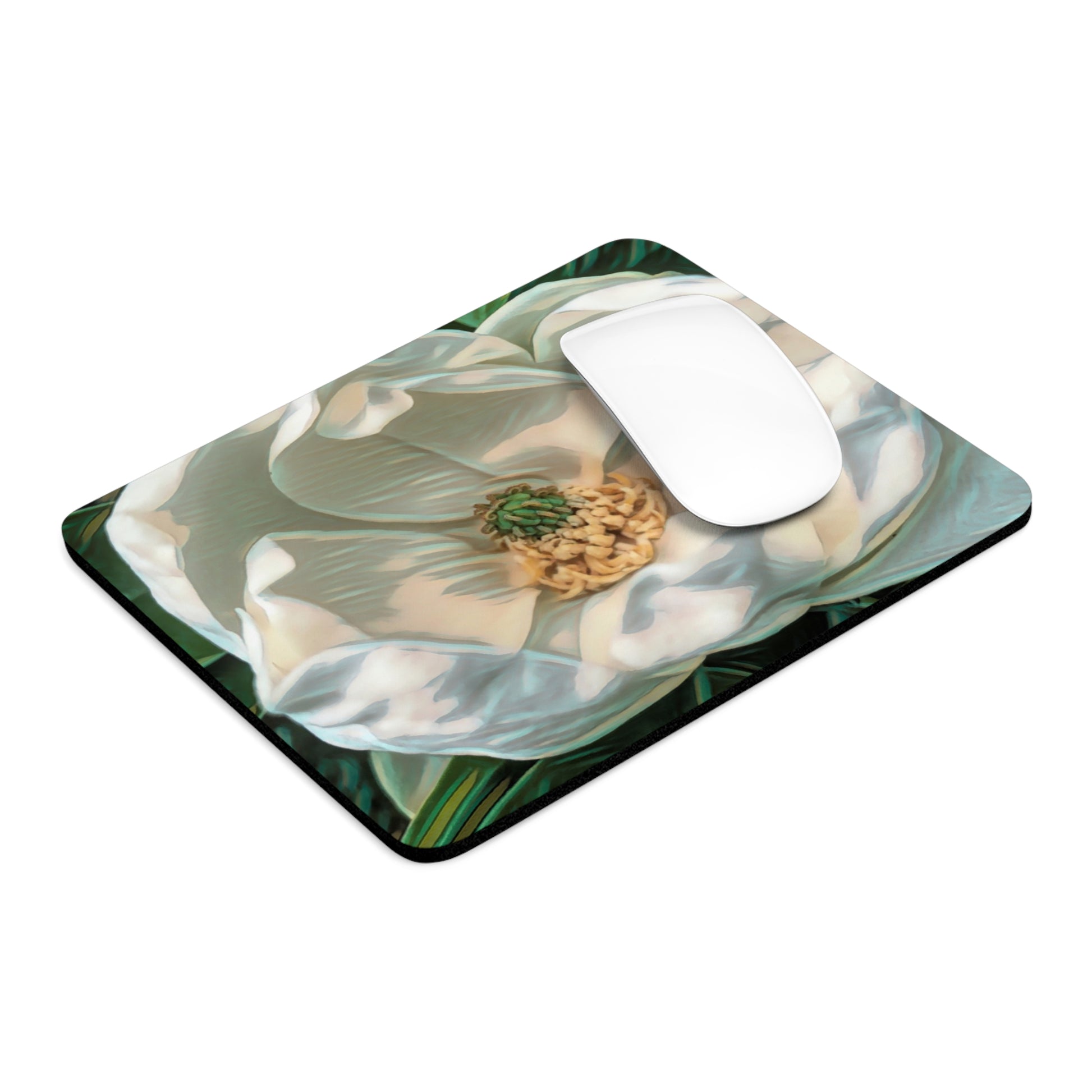 Mouse pad with floral design on a white background