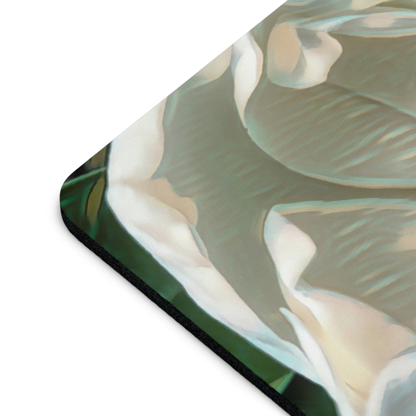 Mouse pad with a leaf pattern on a white background