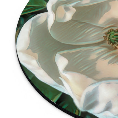 Close-up of a mousepad with a floral design on a white background