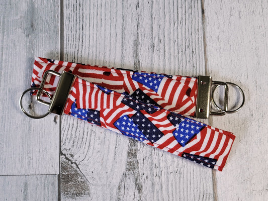 American Flag Print Fabric Keychain