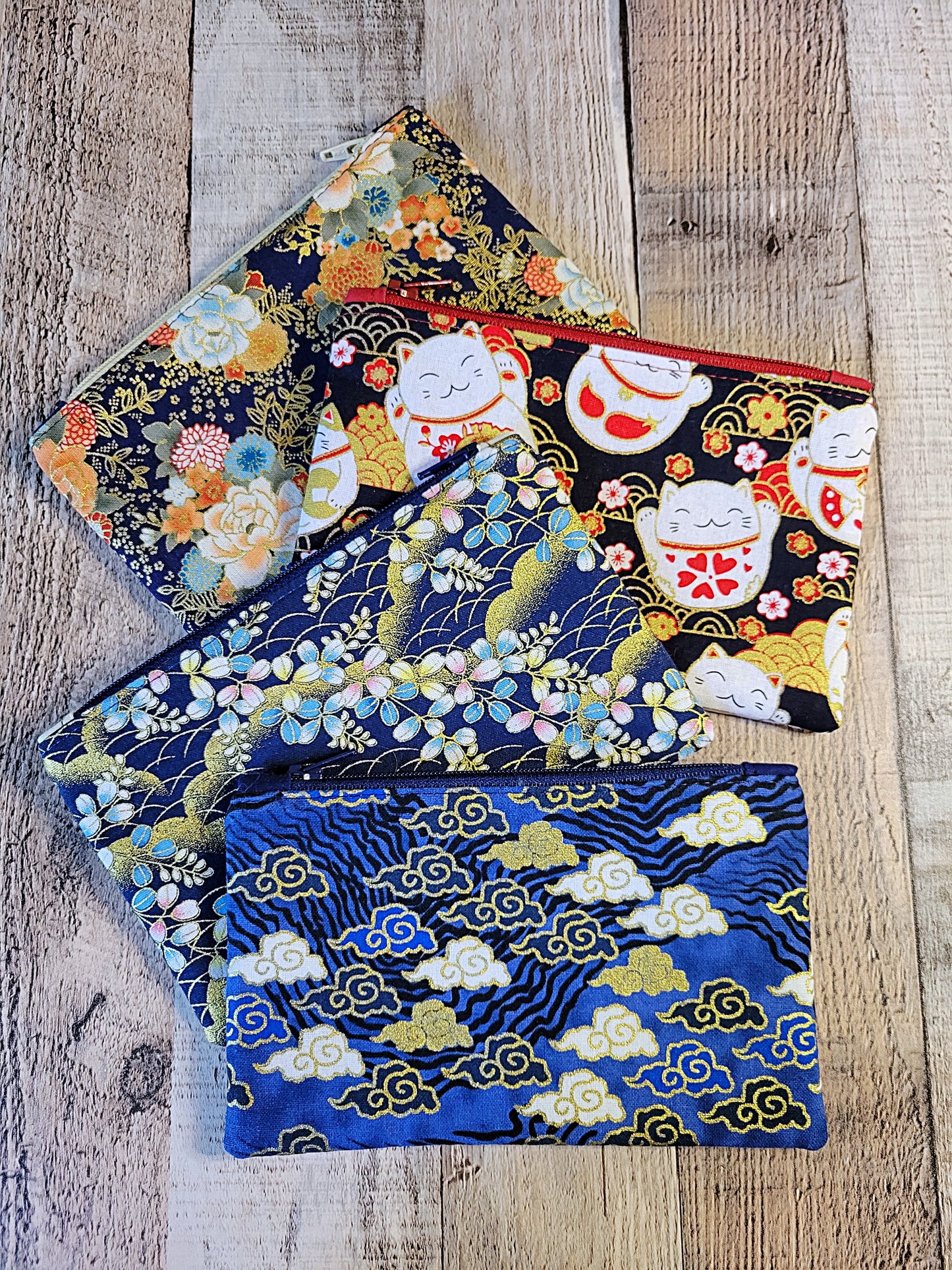 Asian Fabric Zippered Pouches