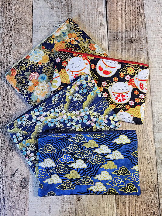 Asian Fabric Zippered Pouches