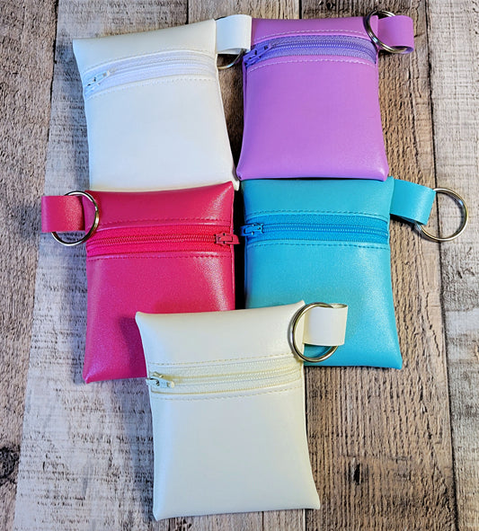 Faux Leather Mini-Zipper Pouches with Key Ring