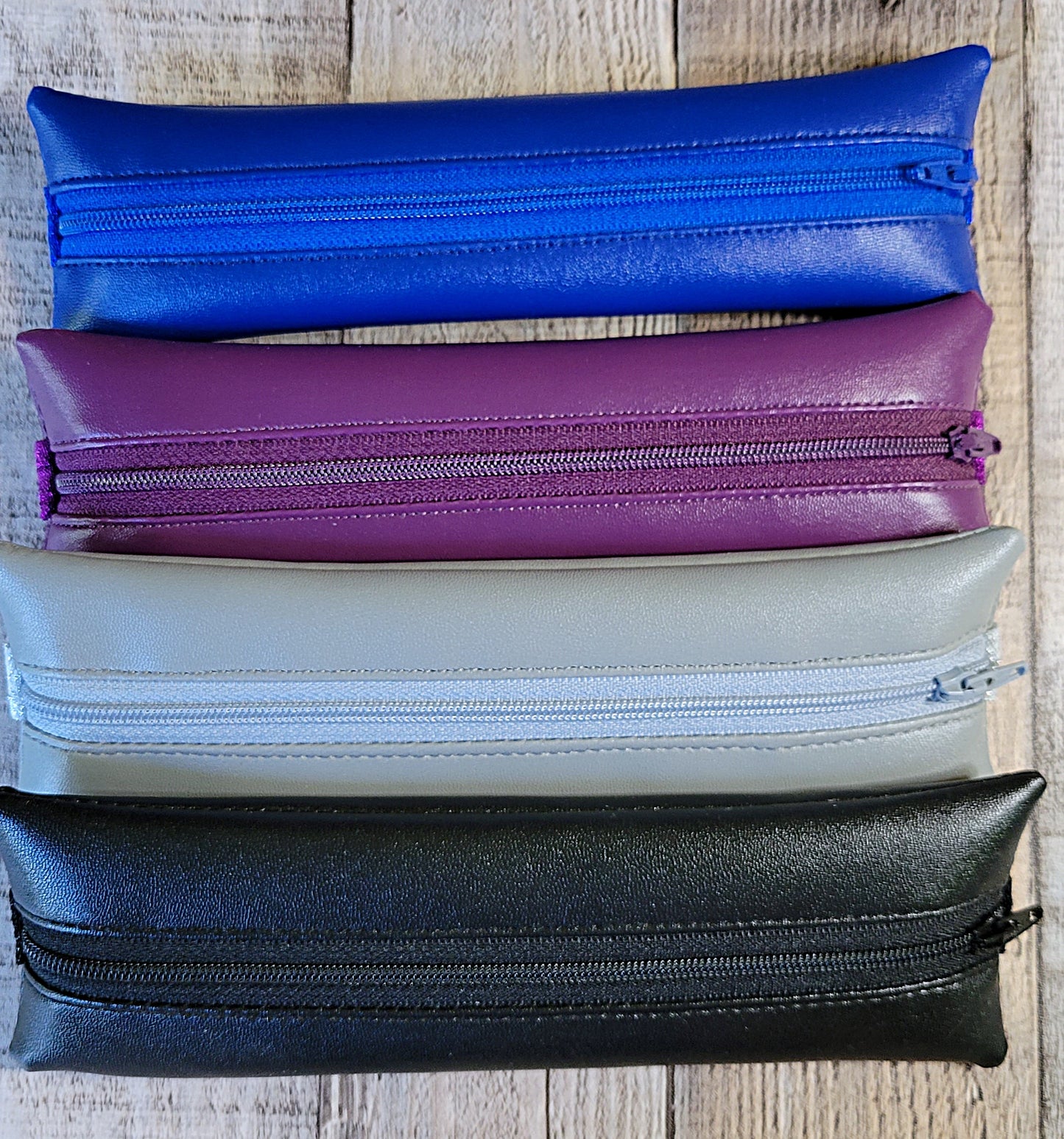 Smooth Faux Leather Elastic Pencil Pouches