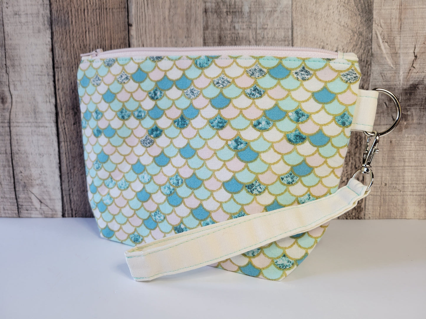 Mermaid Scales Standing Zipper Pouch with Detachable Strap