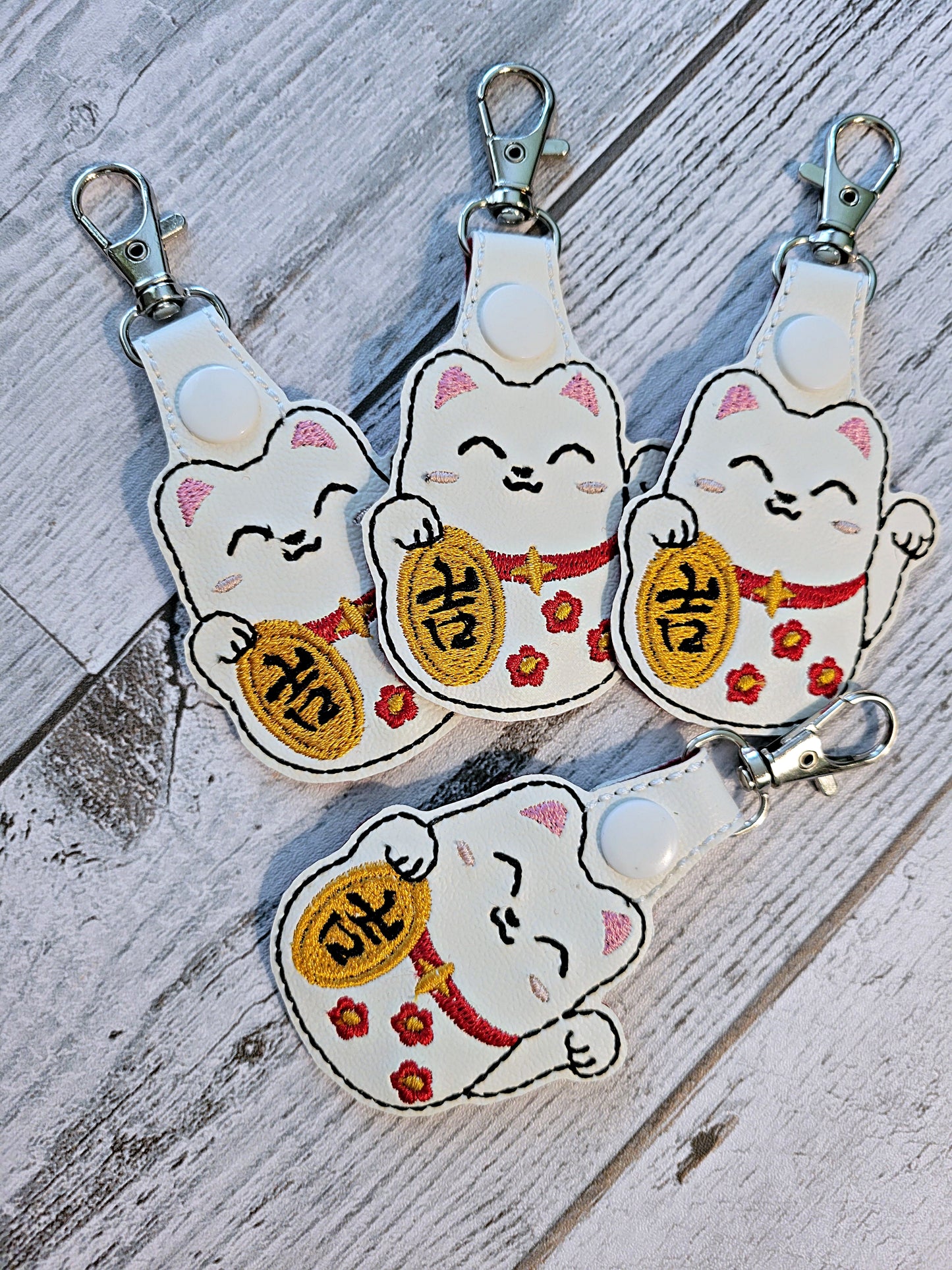 Lucky Cat Embroidered Keychain