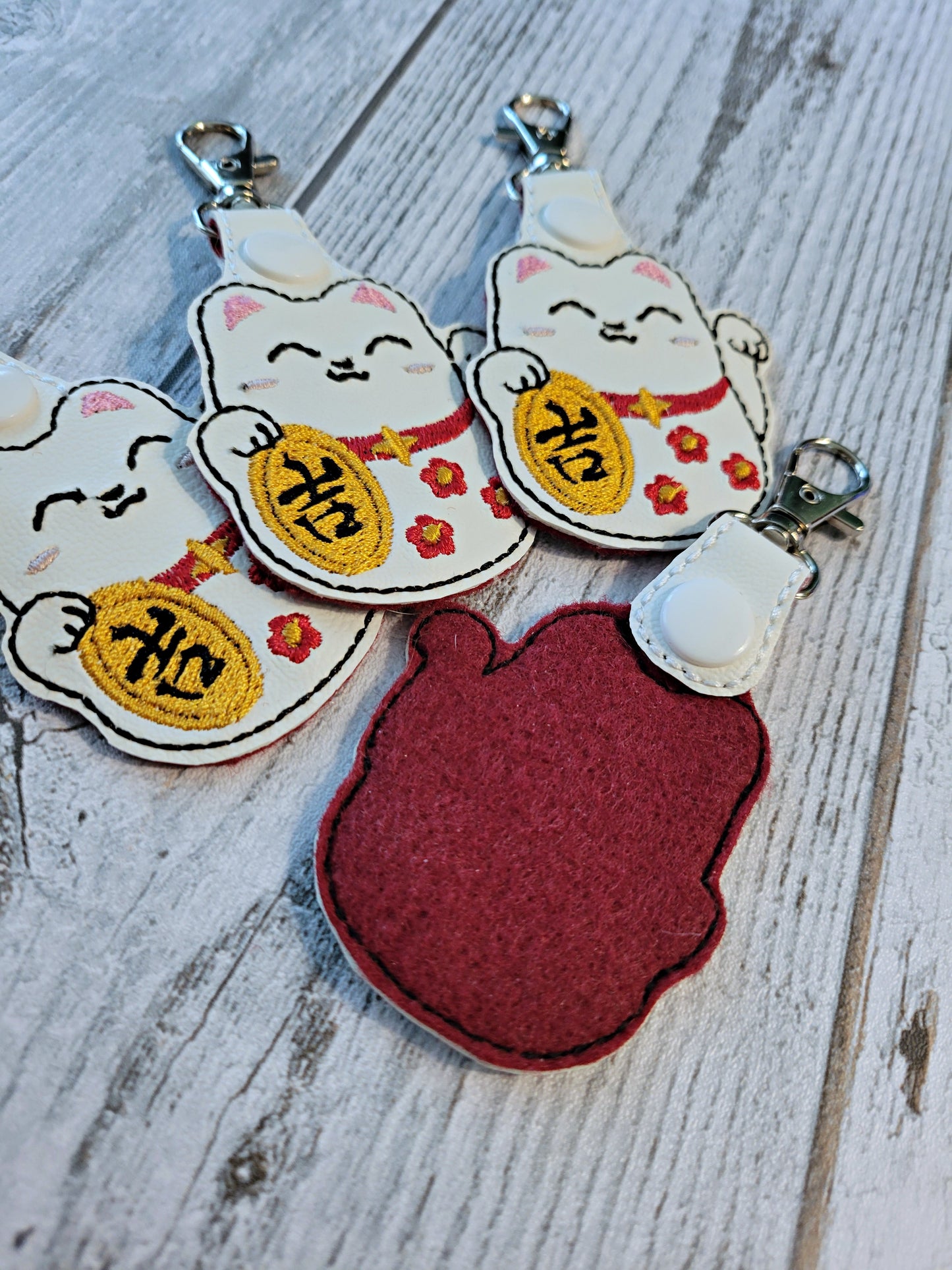 Lucky Cat Embroidered Keychain