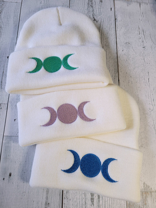 Triple Moon White Beanie
