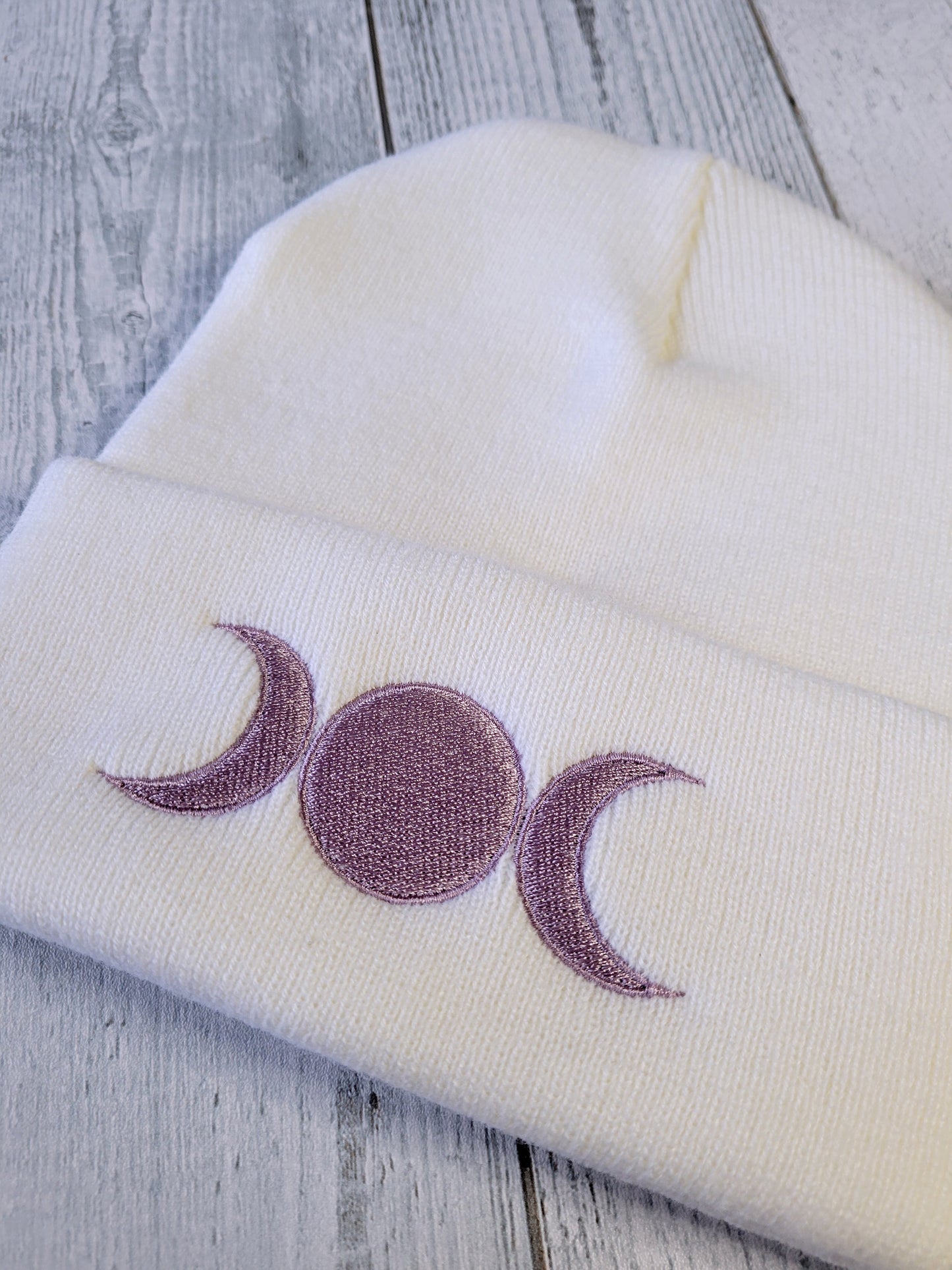 Triple Moon White Beanie