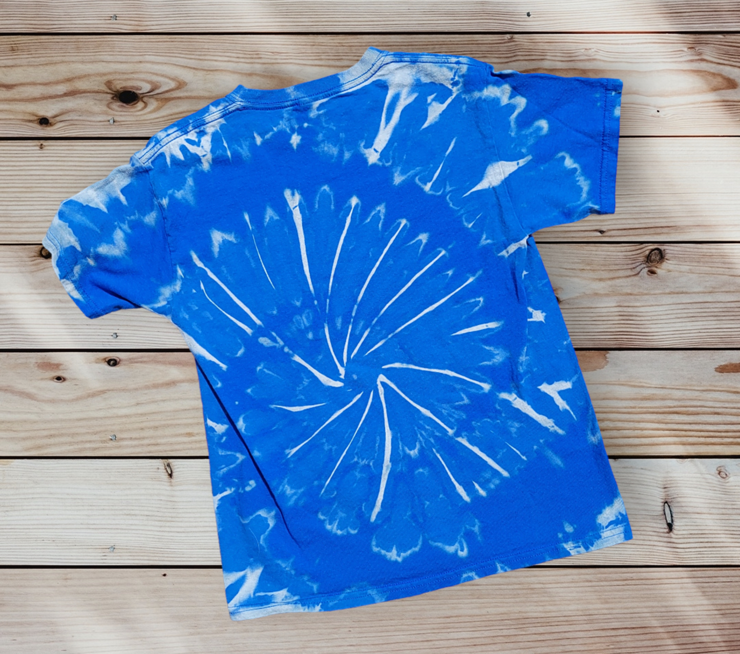 Blue Spiral Design Youth Medium Reverse Tie-Dye Shirt