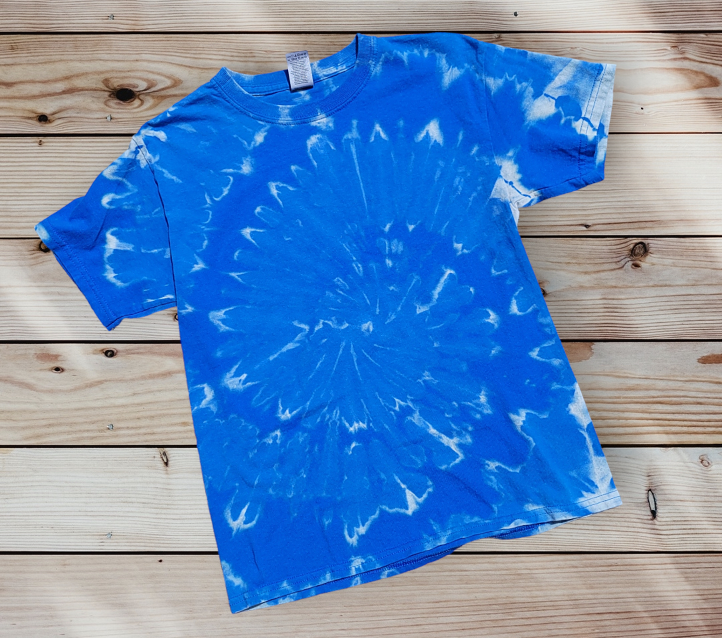 Blue Spiral Design Youth Medium Reverse Tie-Dye Shirt