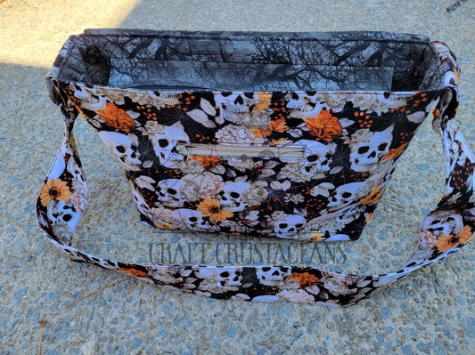 Skulls with Flowers and Spiderwebs Messenger Bag