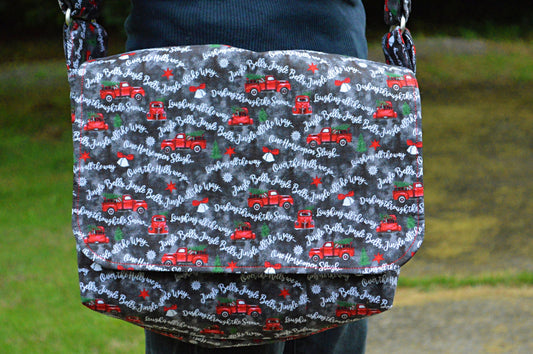 Red Pick Up Truck Jingle Bells Christmas Messenger Bag